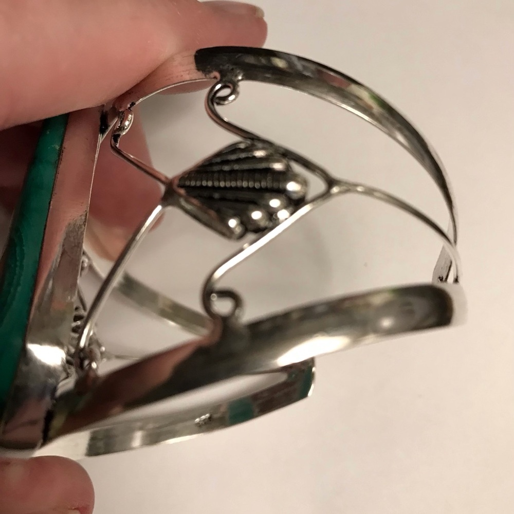 Malachite Stamped 925 Sterling Silver Cuff Bracelet - Picture 3 of 3